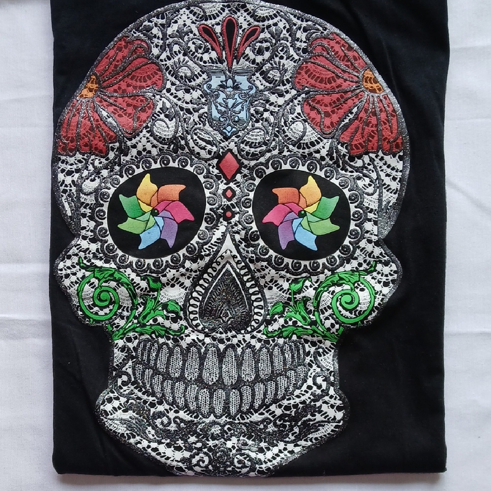 Asphalt Yacht Club Black Short Sleeve Tee with‎ Intricate Skull DesignSz L - Picture 5 of 6